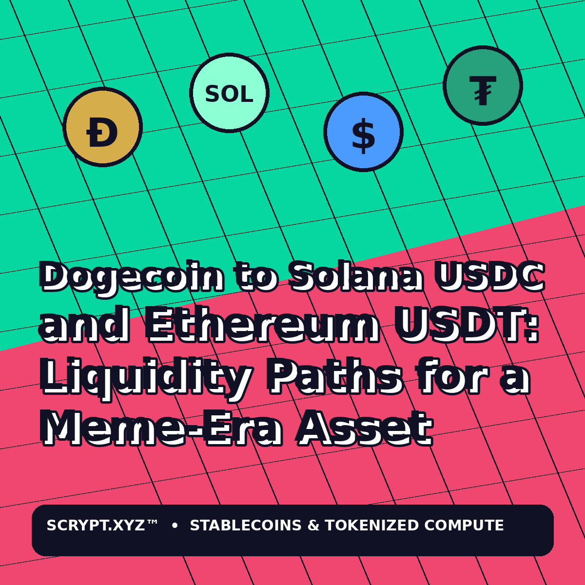 Dogecoin to Solana USDC and Ethereum USDT: Liquidity Paths for a Meme-Era Asset — colorful Scrypt.xyz tokenized compute market illustration