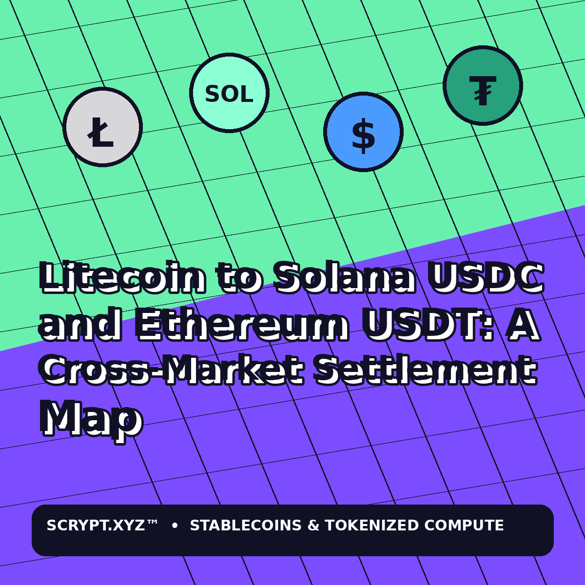 Litecoin to Solana USDC and Ethereum USDT: A Cross-Market Settlement Map — colorful Scrypt.xyz tokenized compute market illustration